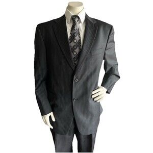 Vtg Society Brand LTD Hartmarx Men 2pc Suit Striped Wool Jacket Pants 46R 42x31